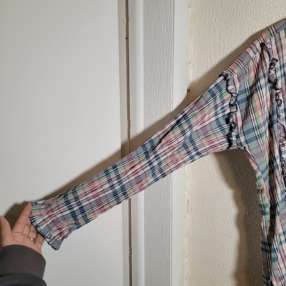 Rl Chaps Plaid Button Down Ruffle Accent 100% Cot… - image 2